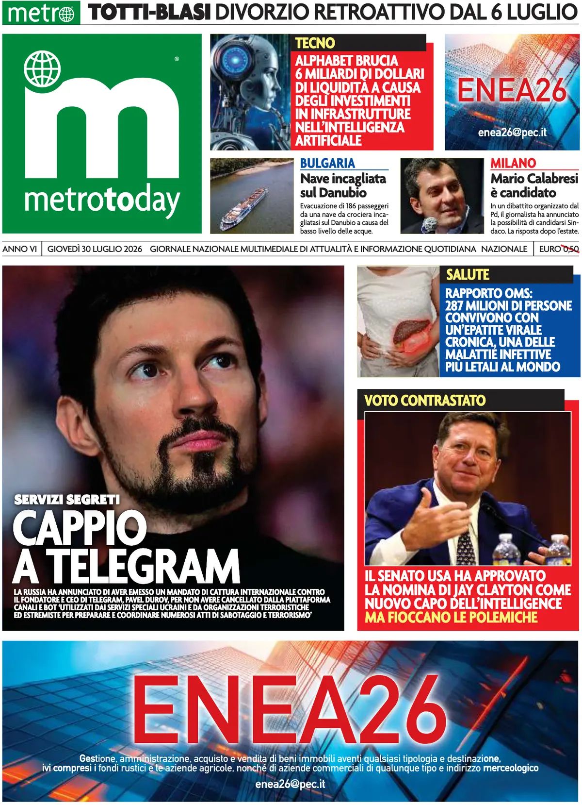 Metro, prima pagina