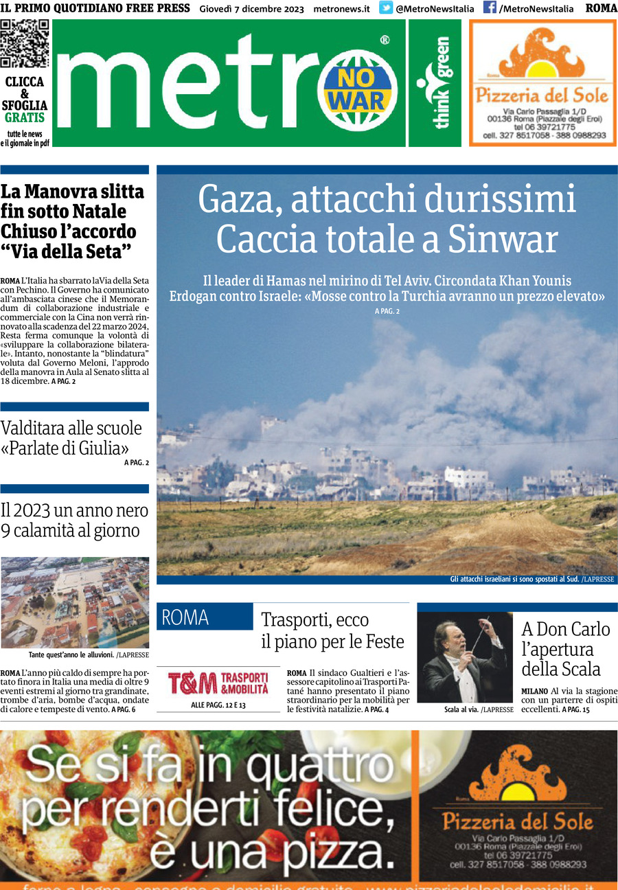 Metro, prima pagina