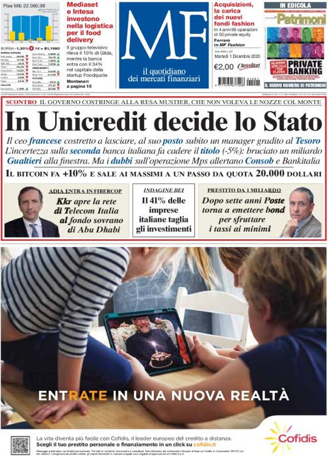 MF Milano Finanza, prima pagina