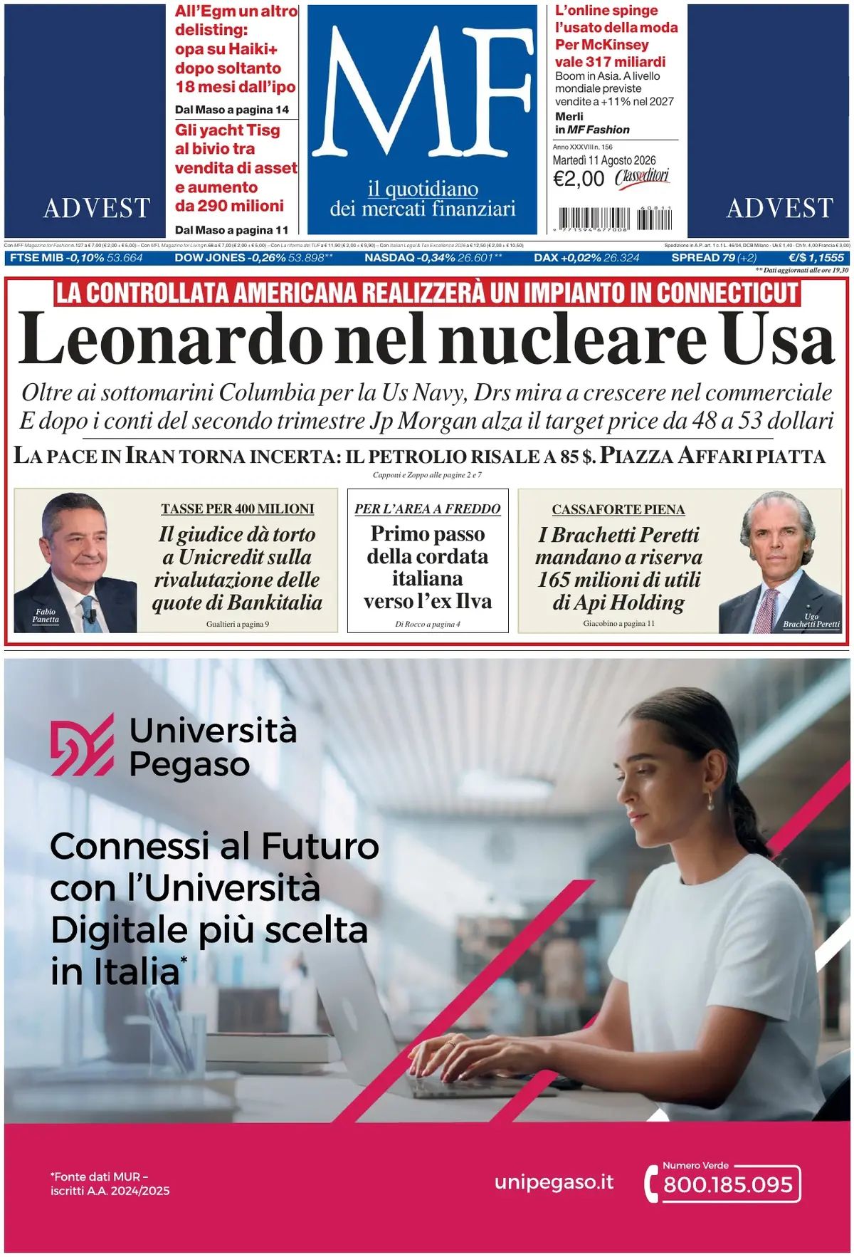 MF Milano Finanza, prima pagina