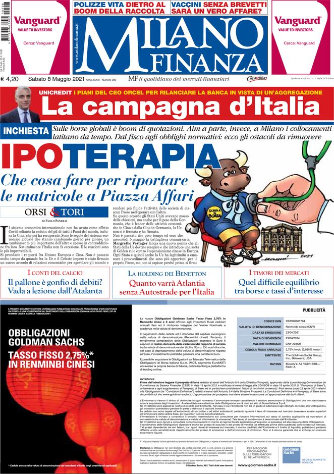 MF Milano Finanza, prima pagina
