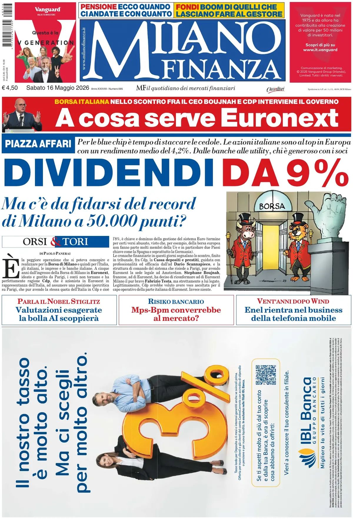 MF Milano Finanza, prima pagina