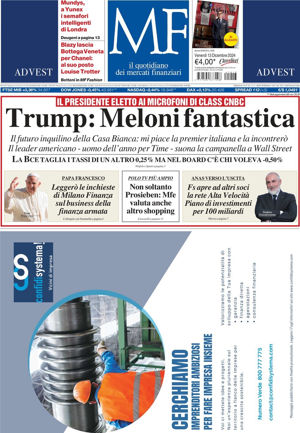 MF Milano Finanza, prima pagina