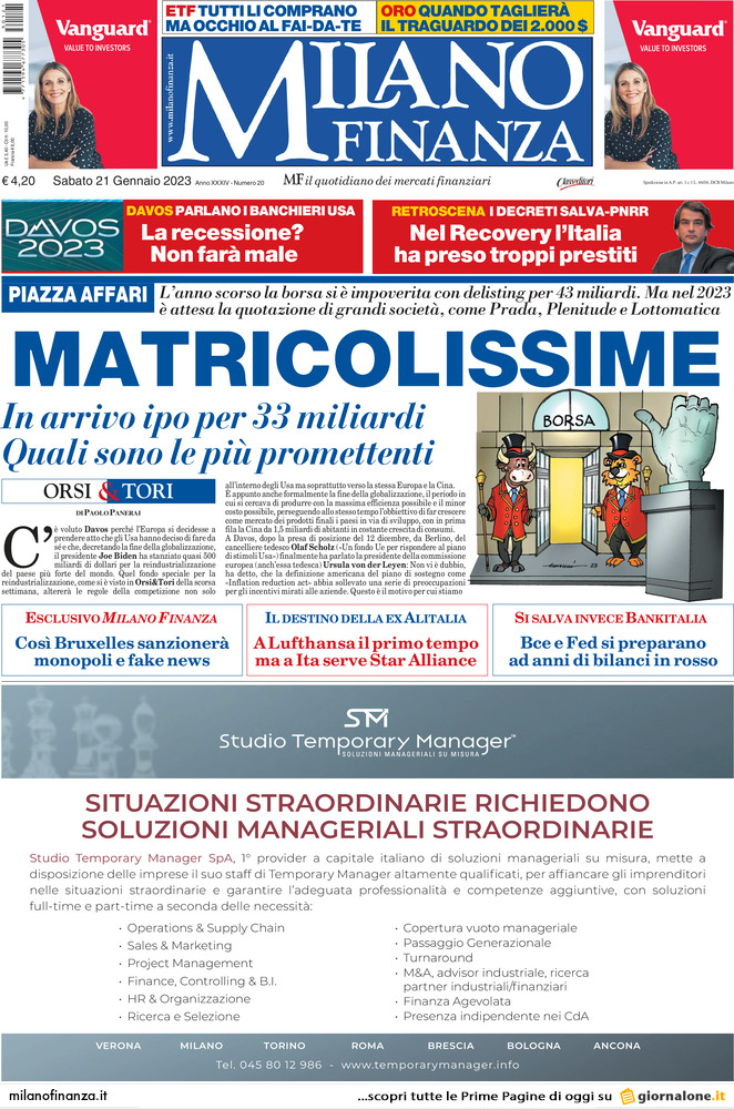 Prima Pagina «MF Milano Finanza» | Giornali.it