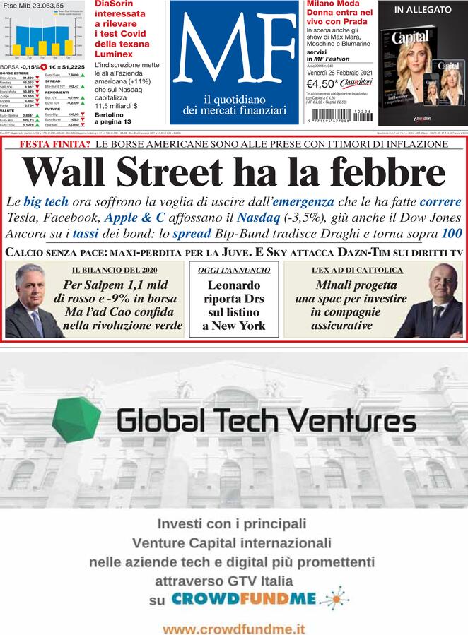 MF Milano Finanza, prima pagina