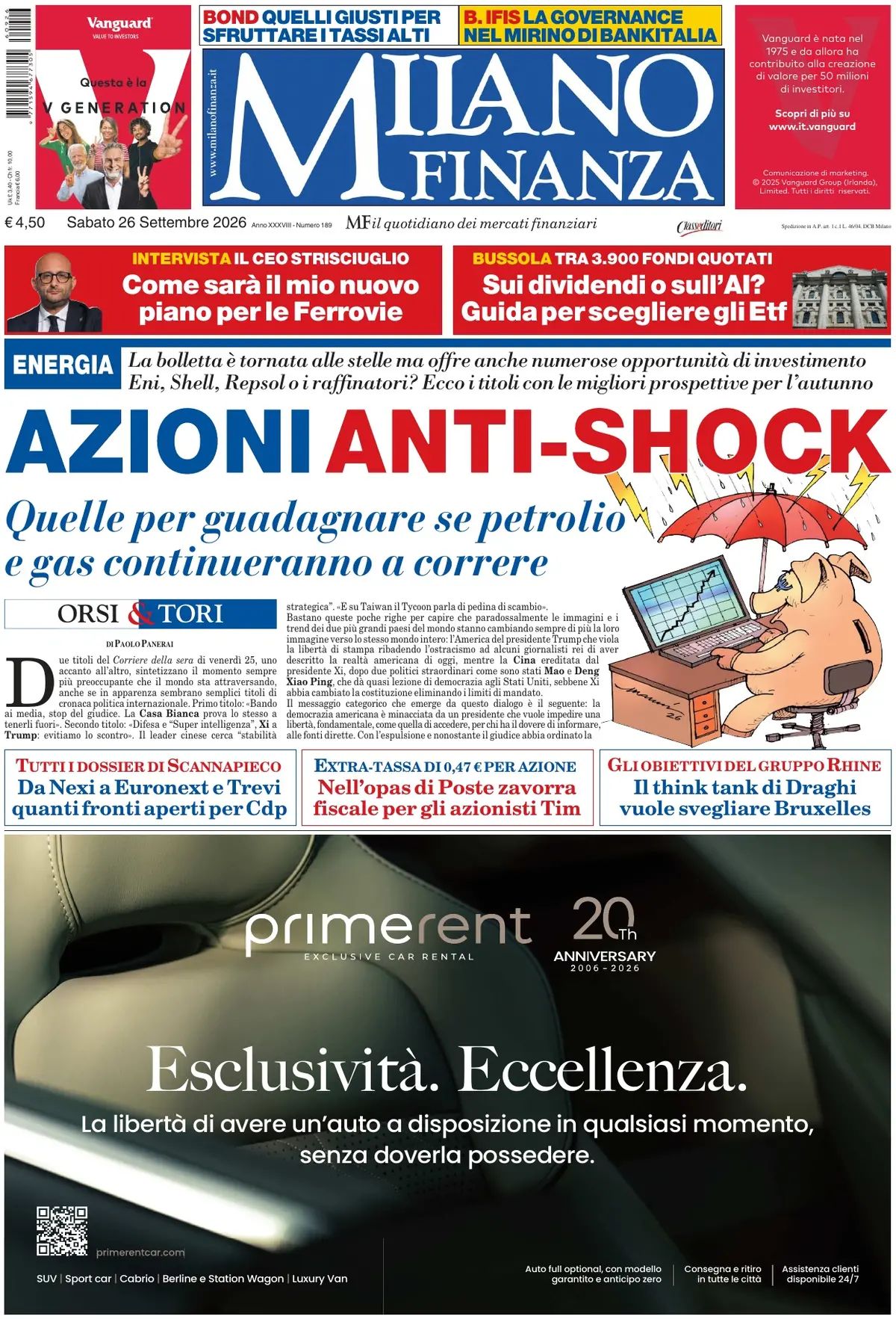 MF Milano Finanza, prima pagina