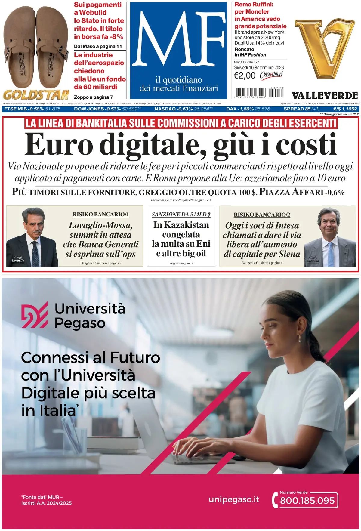MF Milano Finanza, prima pagina