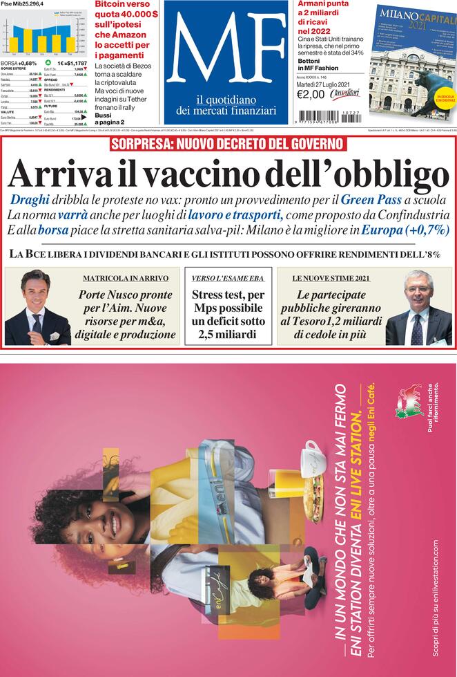 MF Milano Finanza, prima pagina