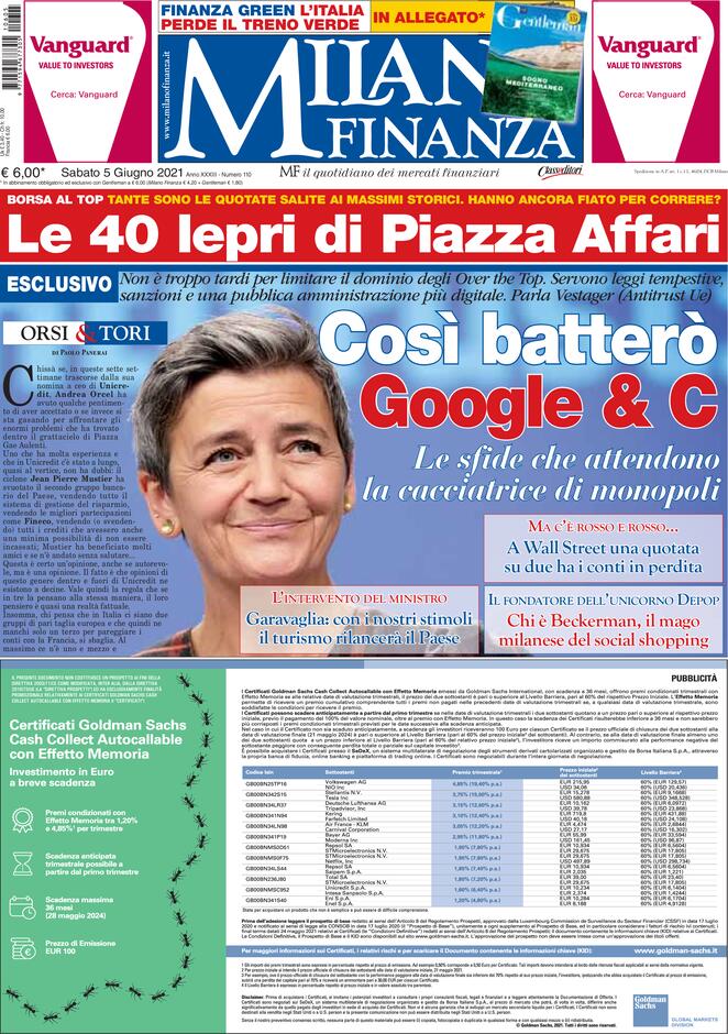 MF Milano Finanza, prima pagina