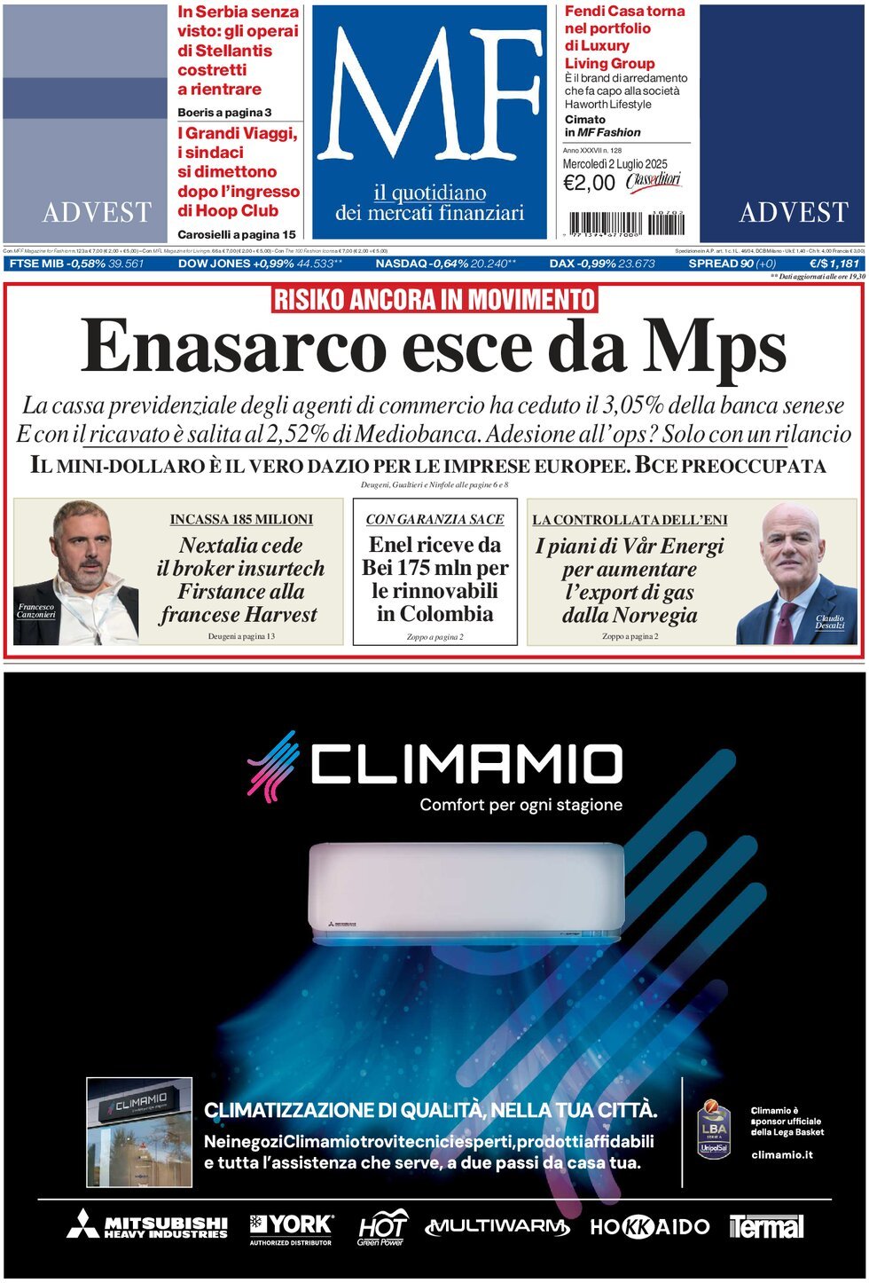 MF Milano Finanza, prima pagina