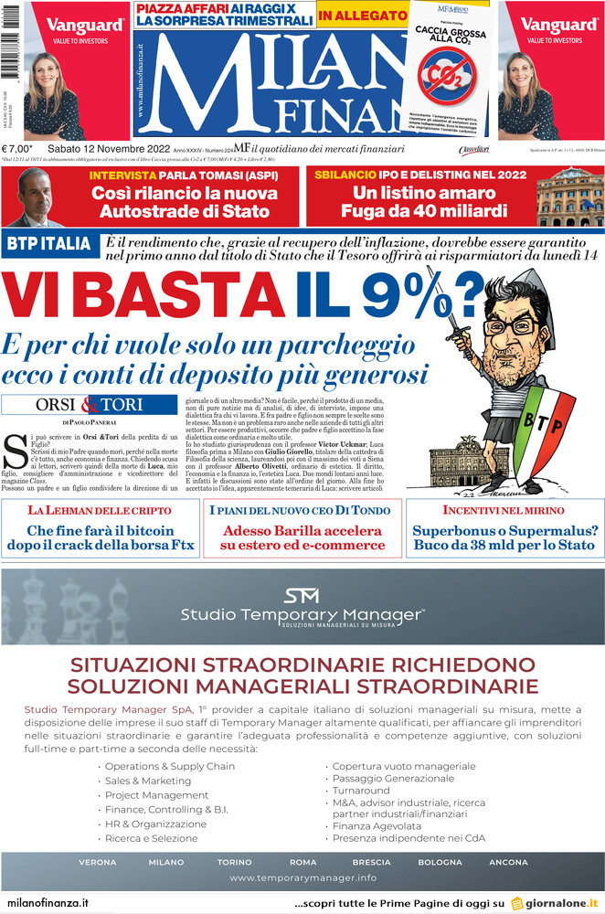 MF Milano Finanza, prima pagina