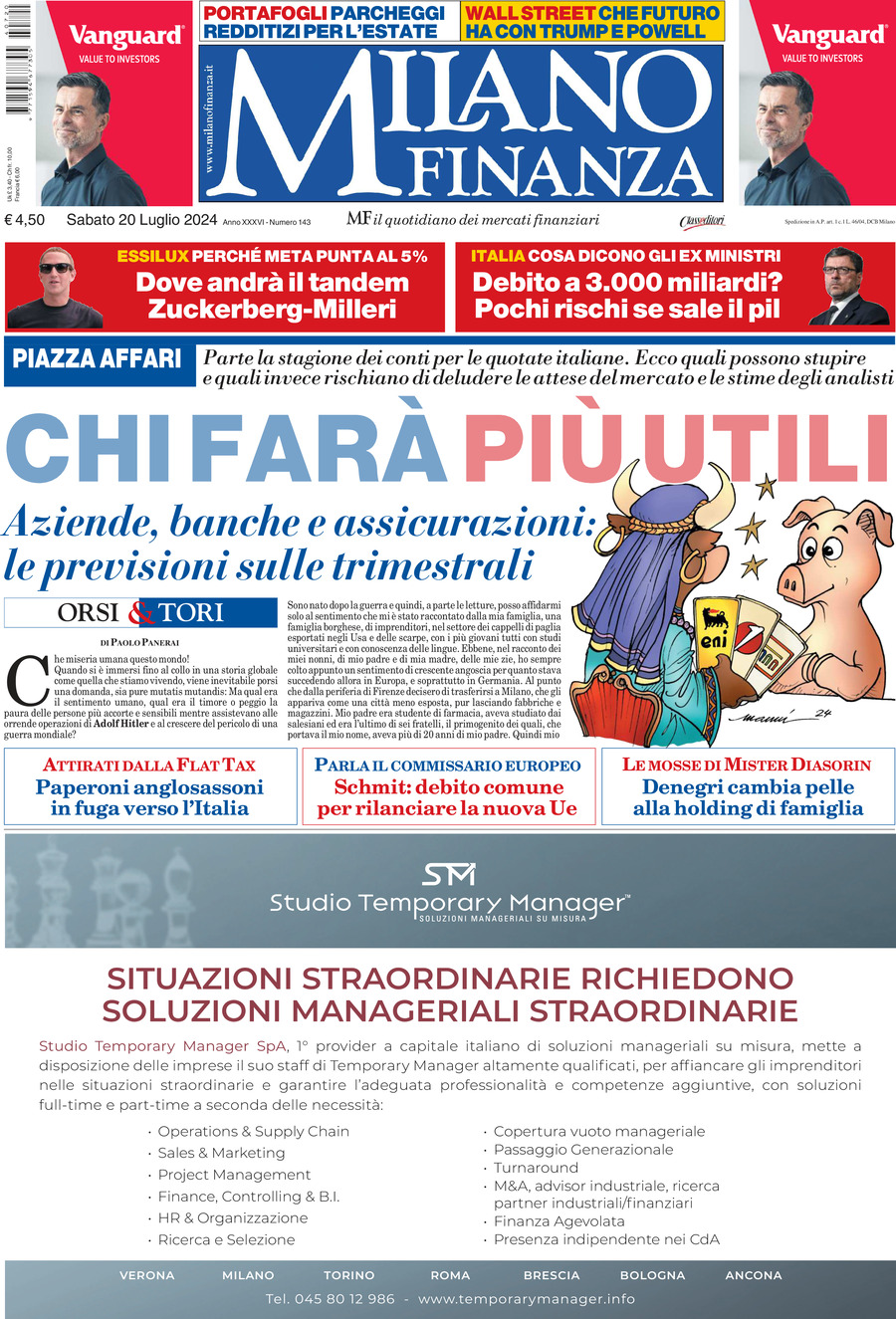 MF Milano Finanza, prima pagina
