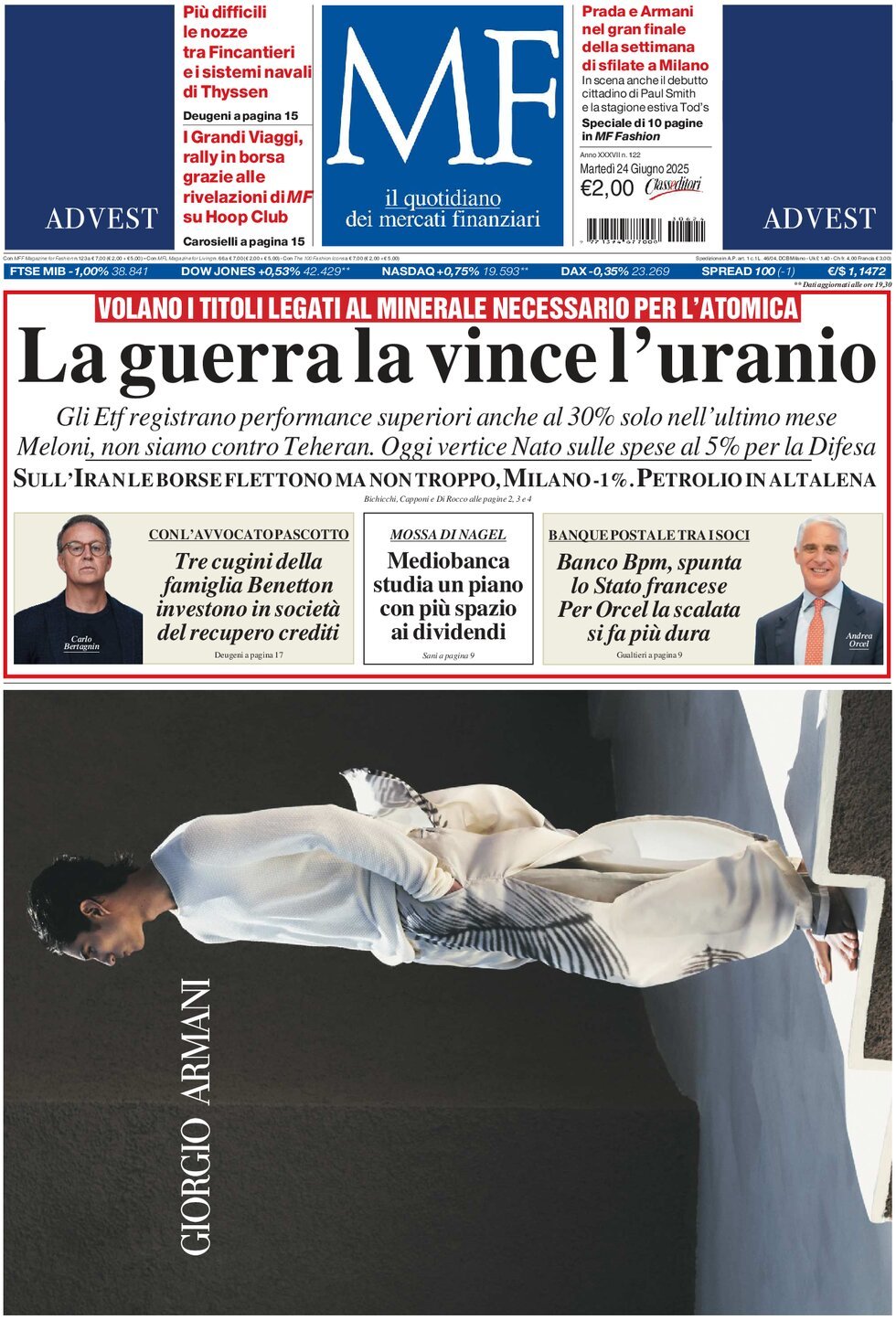 MF Milano Finanza, prima pagina