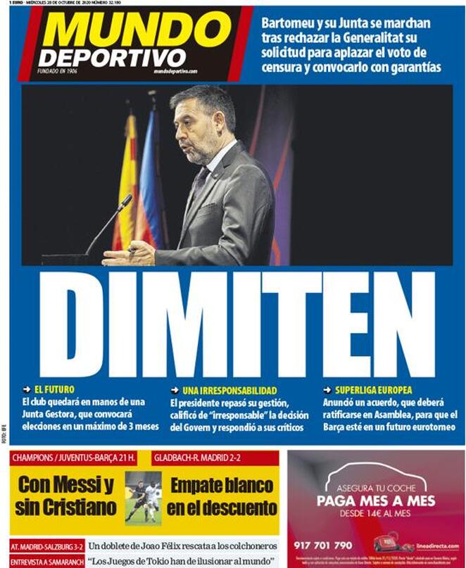 Mundo Deportivo (Spagna), prima pagina