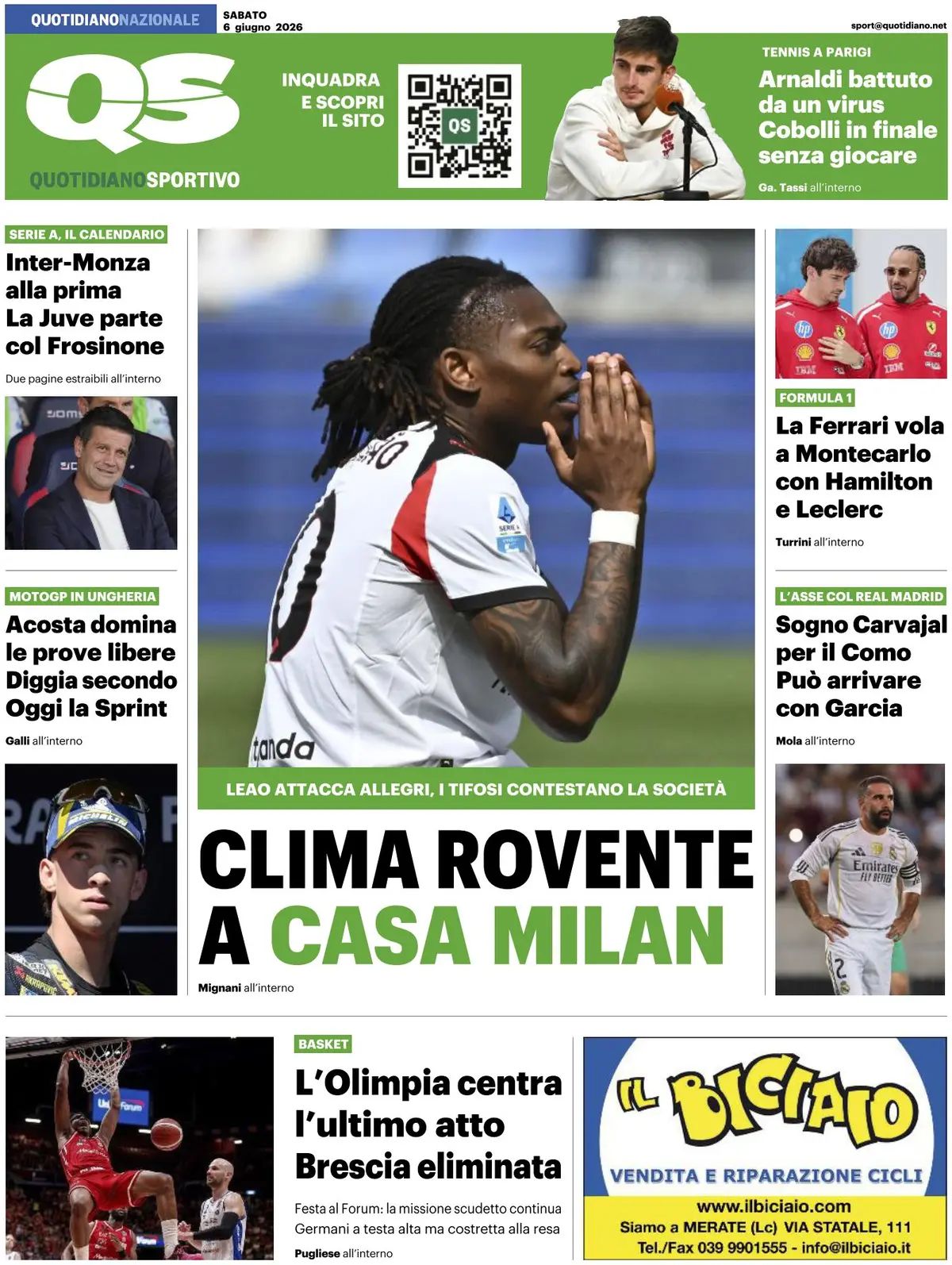 QS Sport, prima pagina
