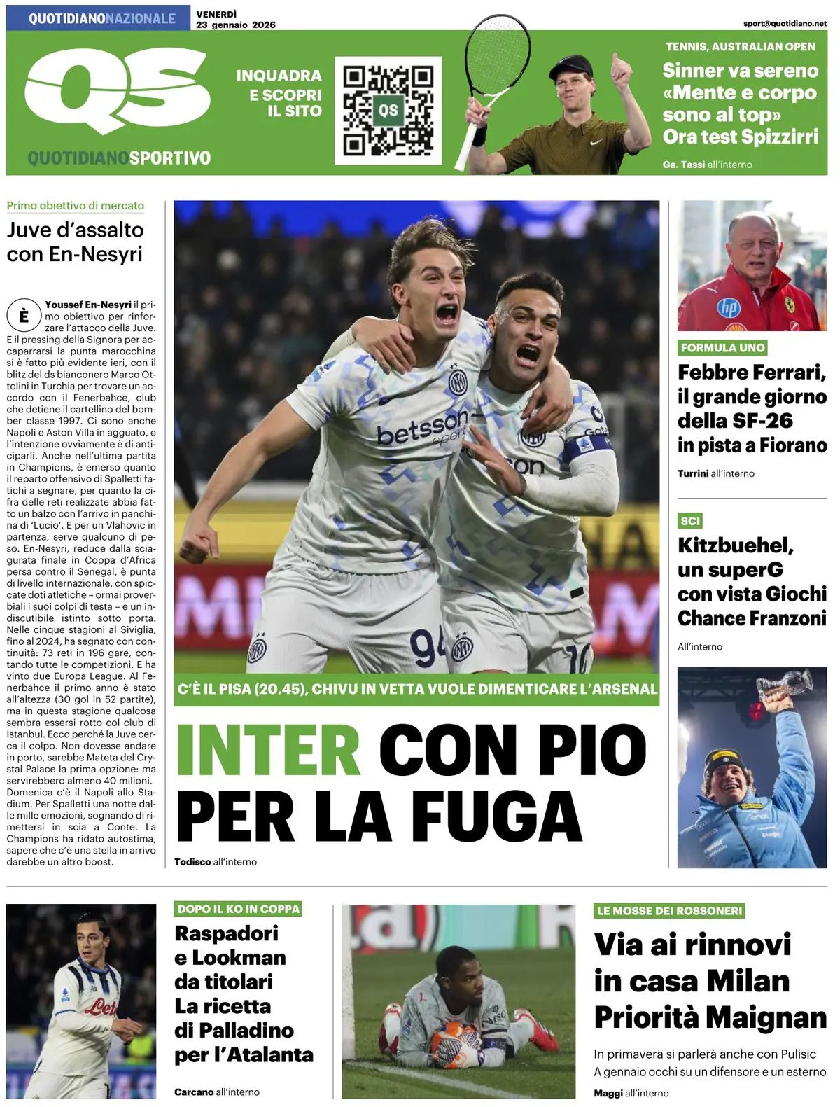 QS Sport, prima pagina