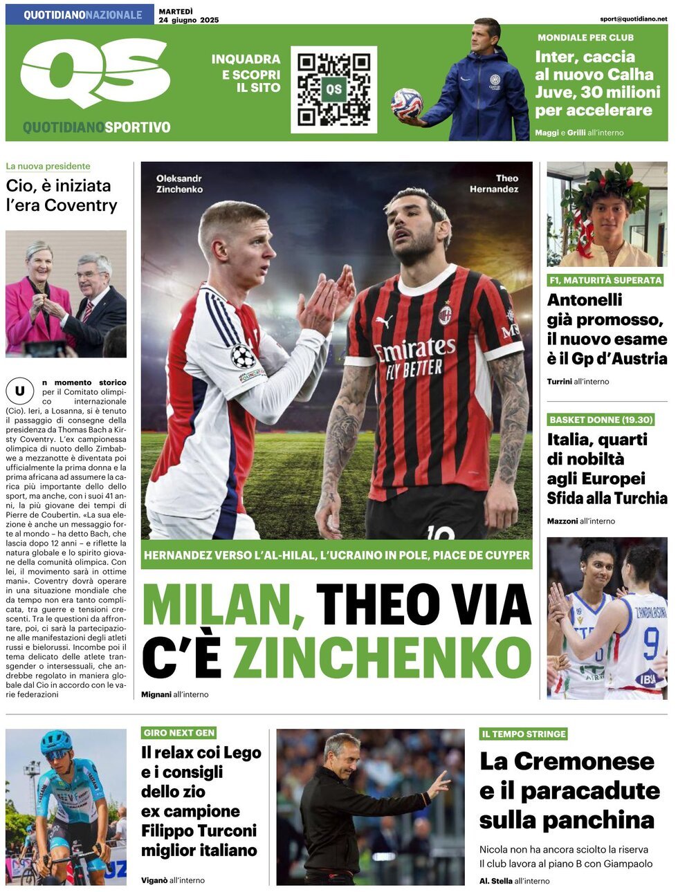 QS Sport, prima pagina