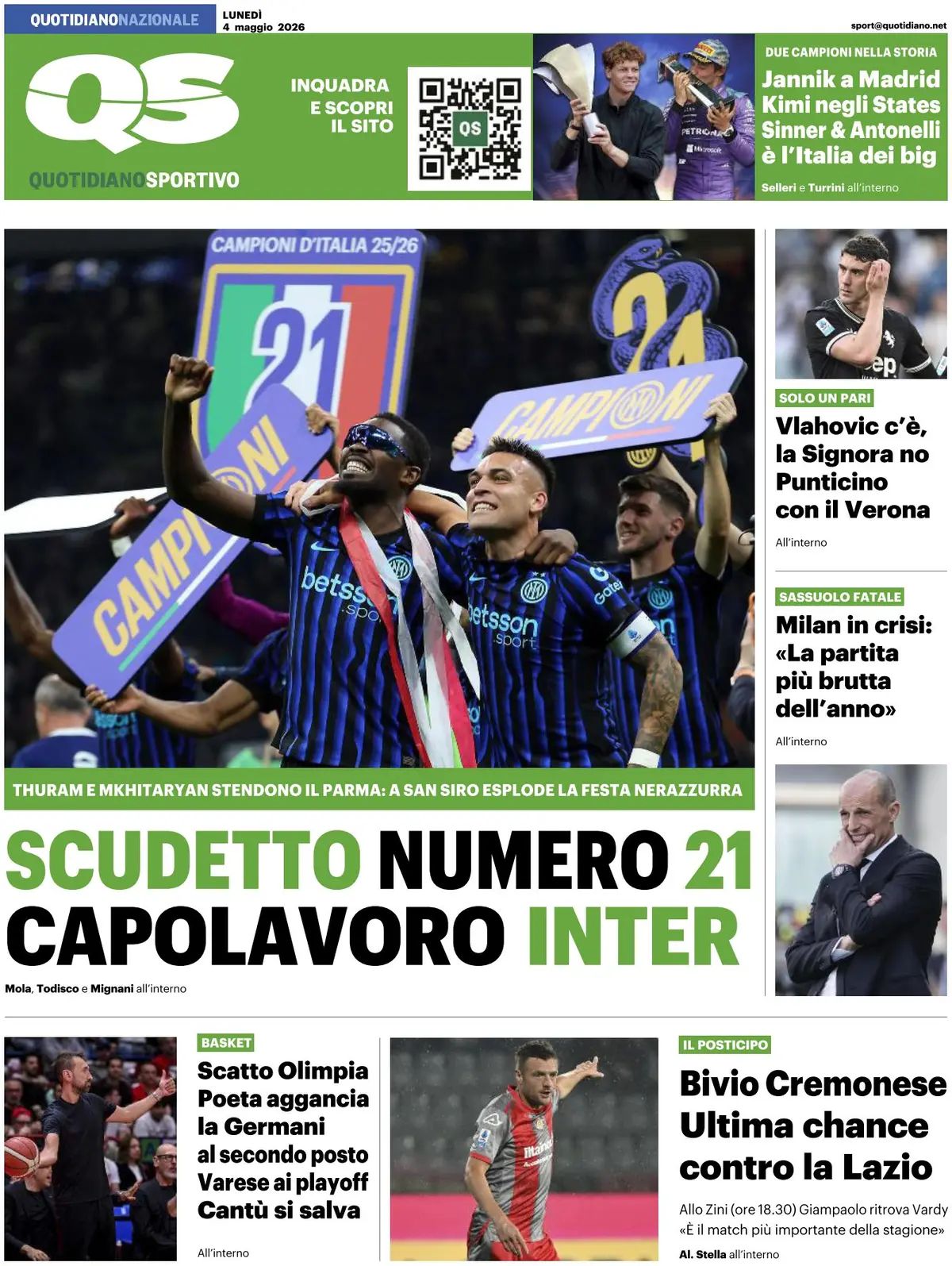 QS Sport, prima pagina