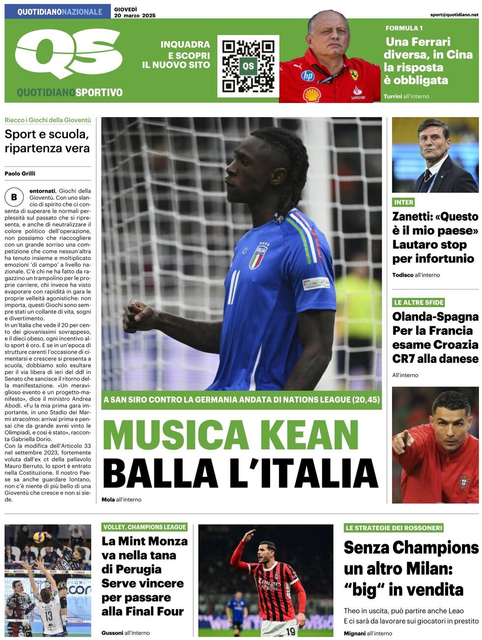 QS Sport, prima pagina