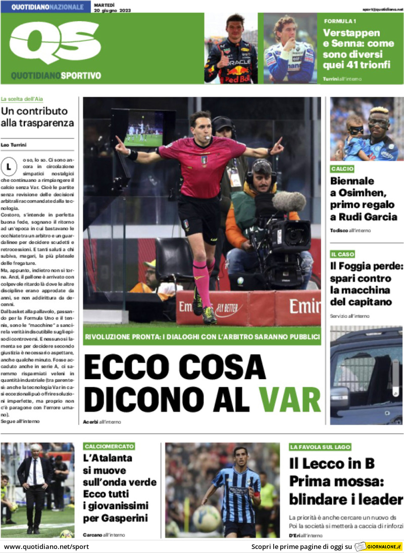 Prima pagina «QS Sport» Giornali.it
