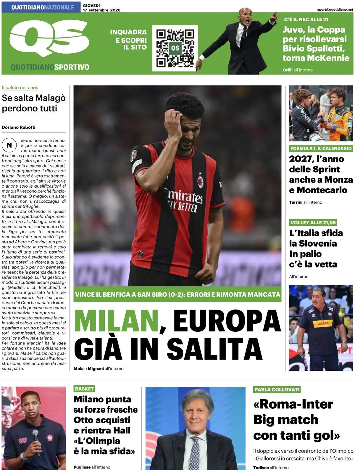 QS Sport, prima pagina