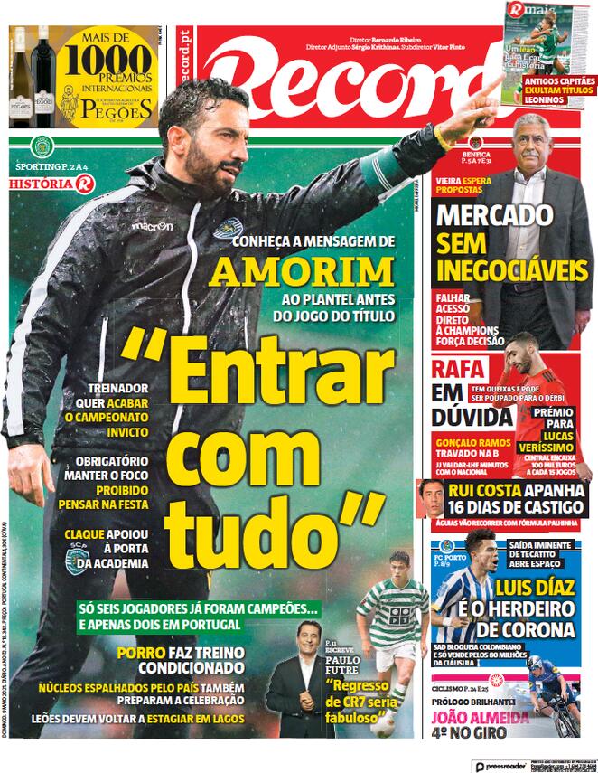 Record (Portogallo), prima pagina