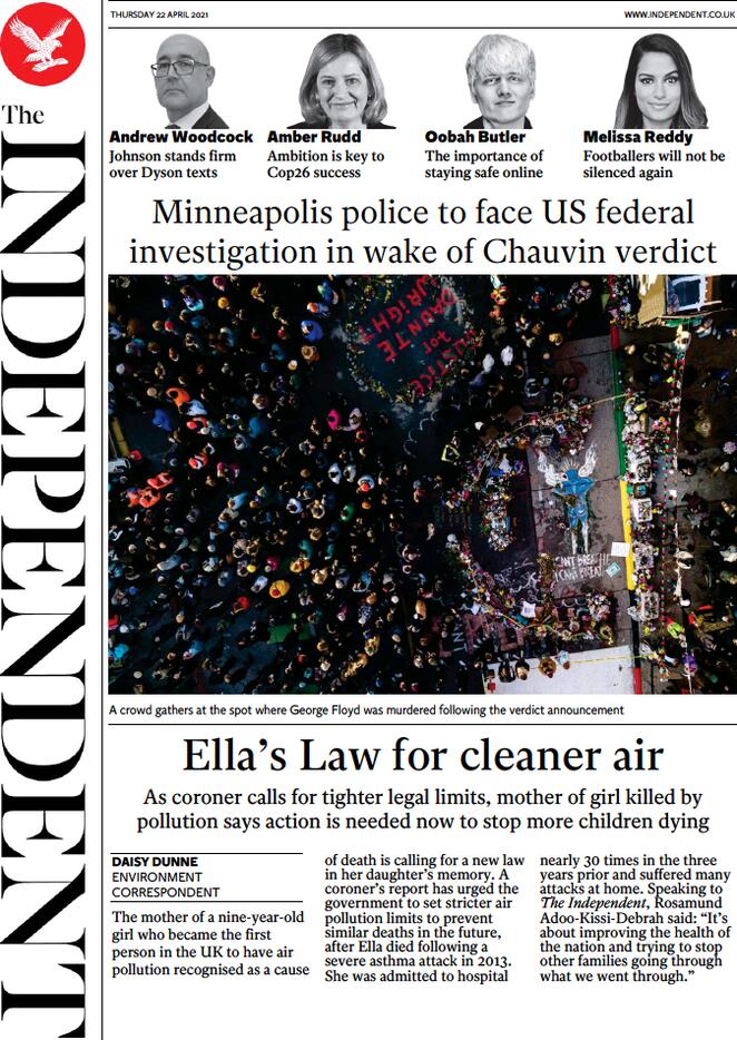 The Independent (UK), prima pagina