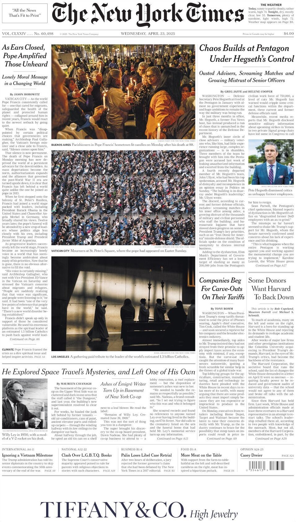 The New York Times (USA), prima pagina