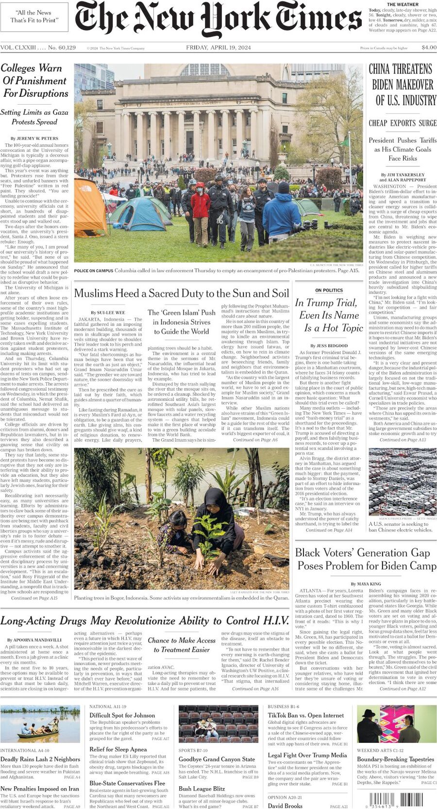 The New York Times (USA), prima pagina