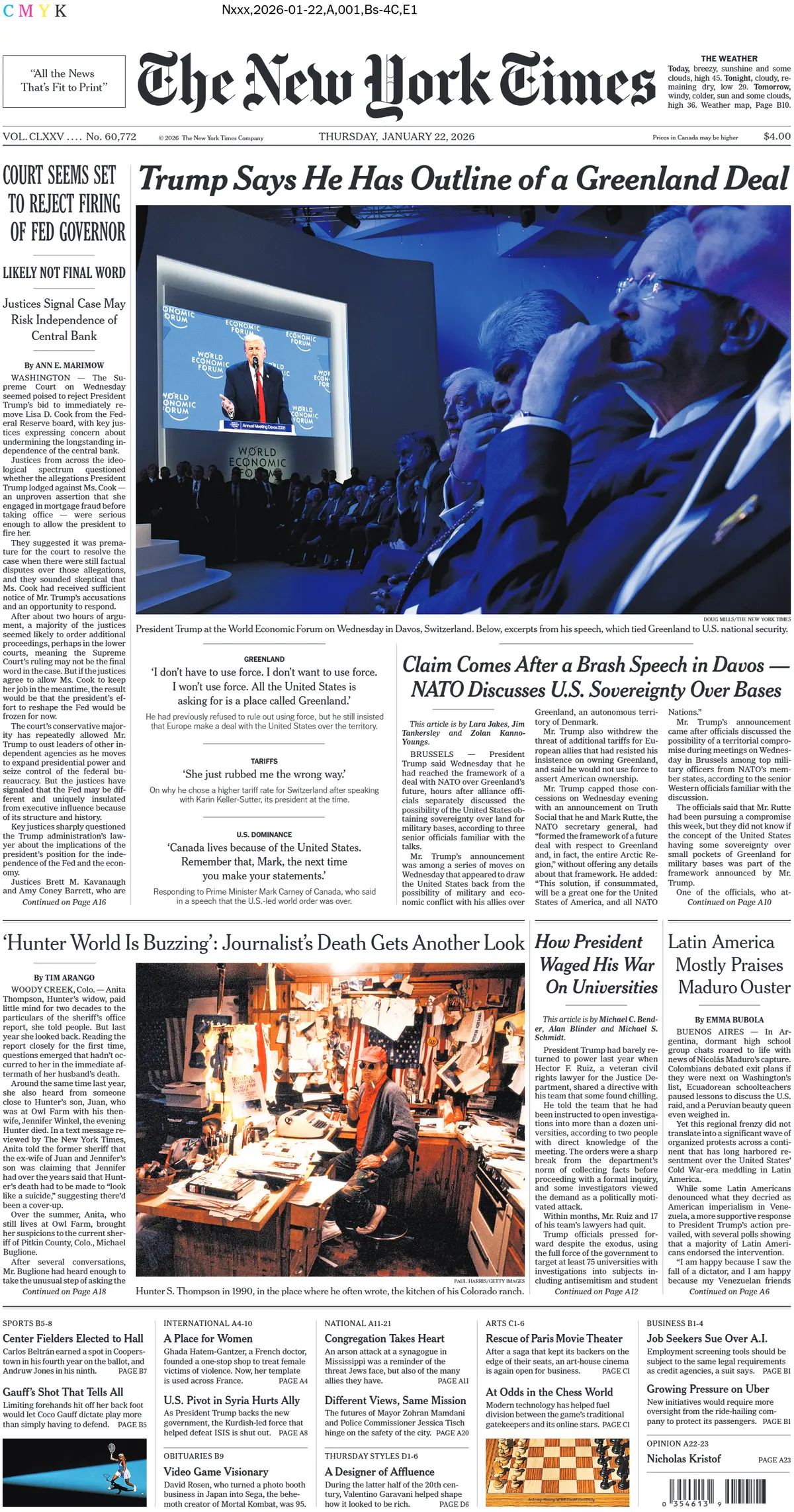 The New York Times (USA), prima pagina