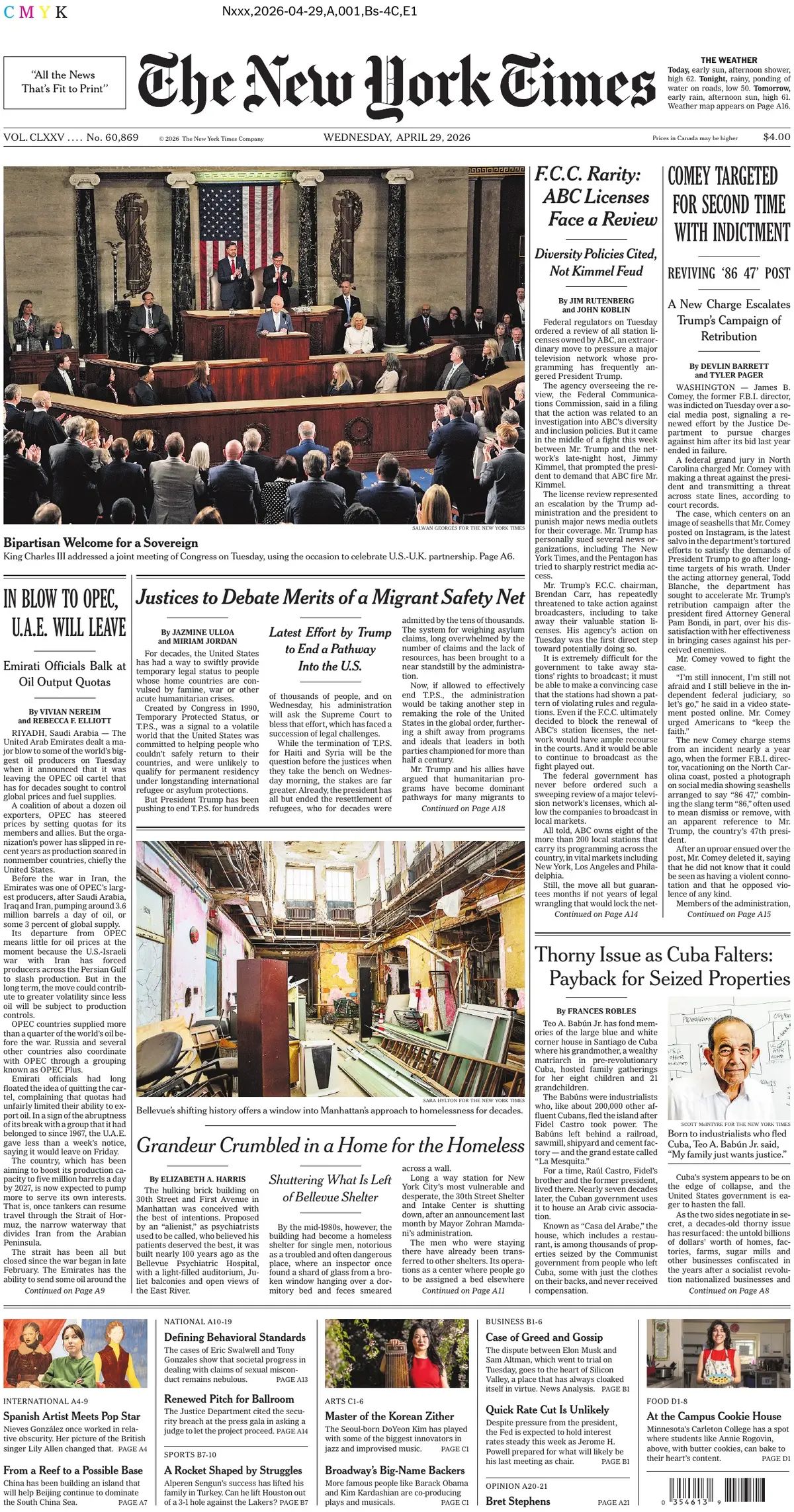 The New York Times (USA), prima pagina