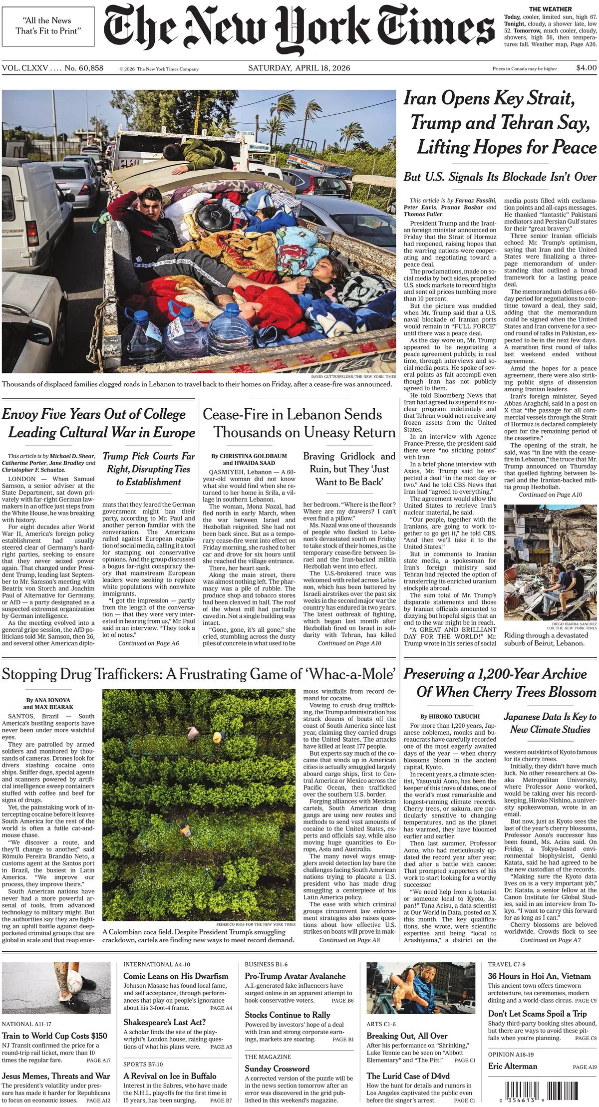The New York Times (USA), prima pagina