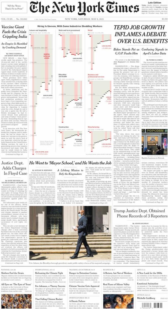 The New York Times (USA), prima pagina