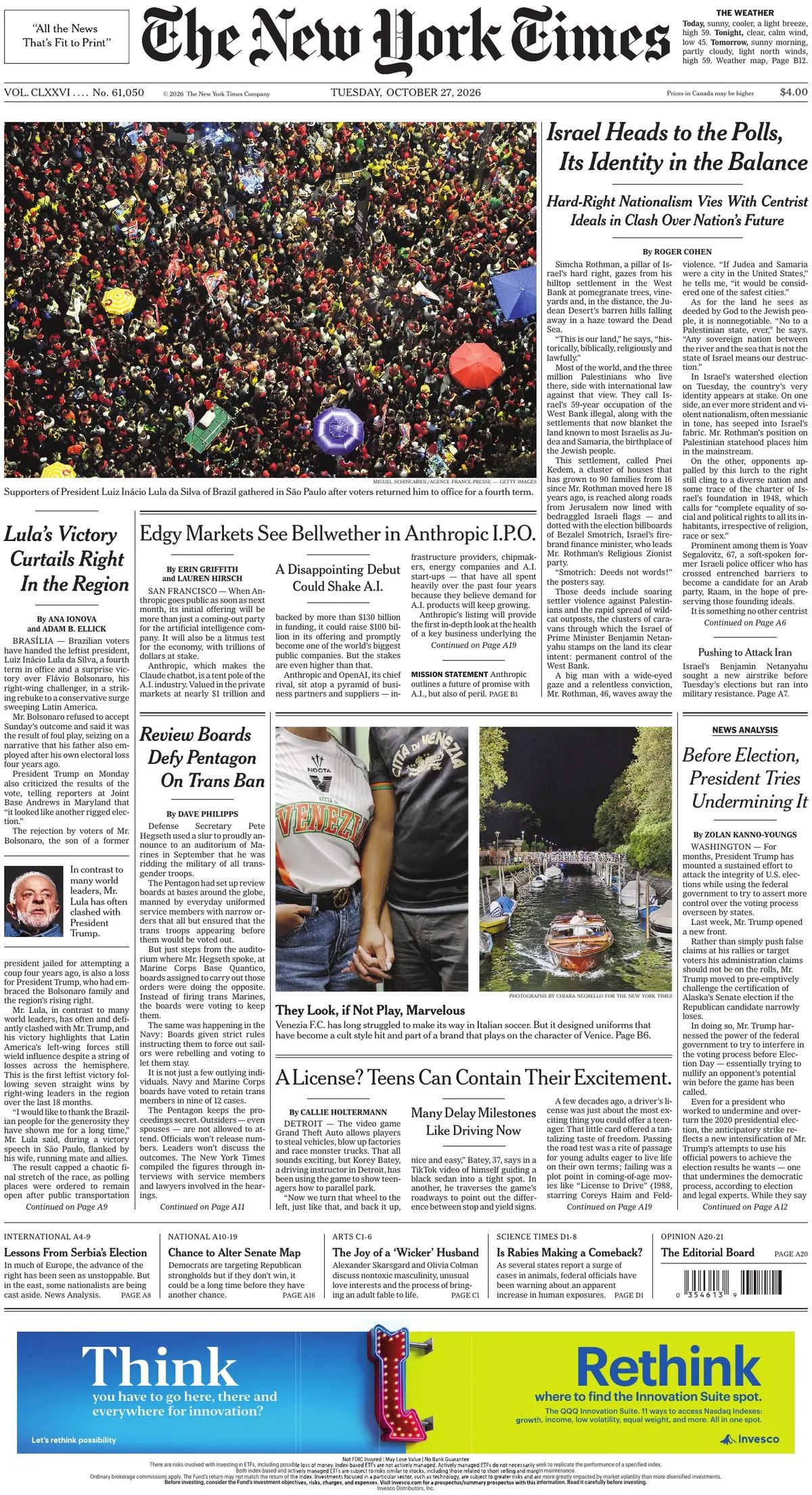 The New York Times (USA), prima pagina