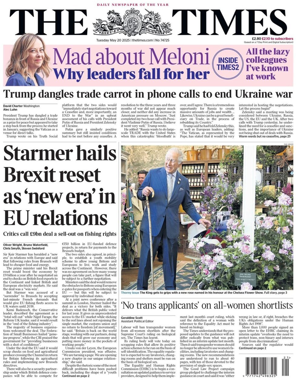 The Times (UK), prima pagina