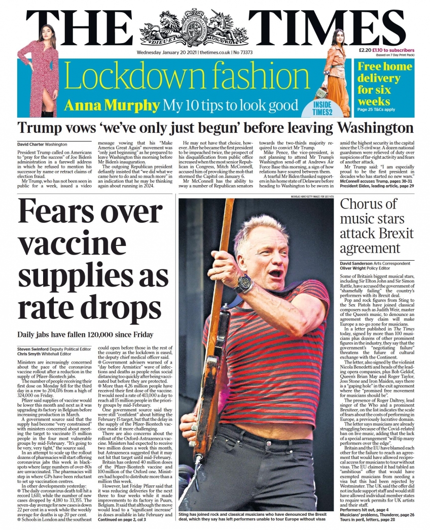 The Times (UK), prima pagina