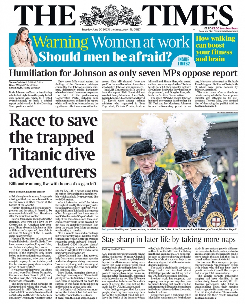 The Times (UK), prima pagina