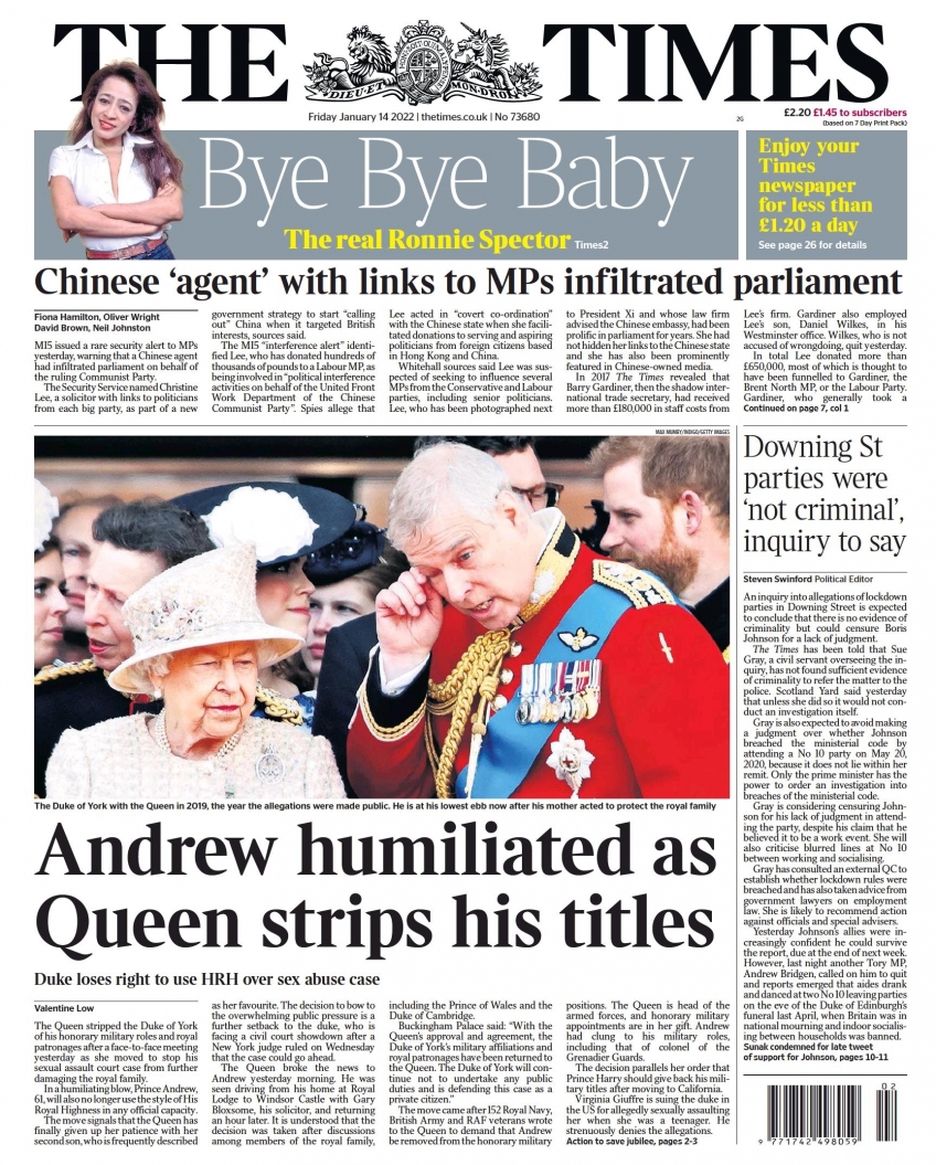 The Times (UK), prima pagina
