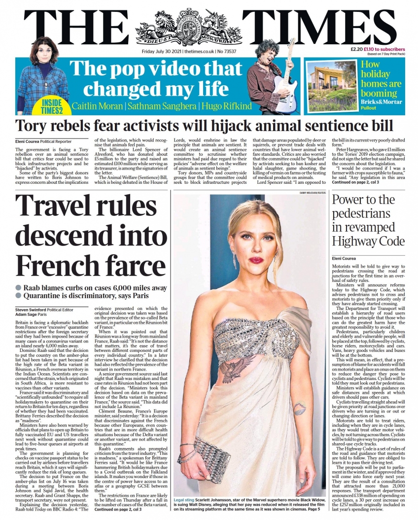 The Times (UK), prima pagina