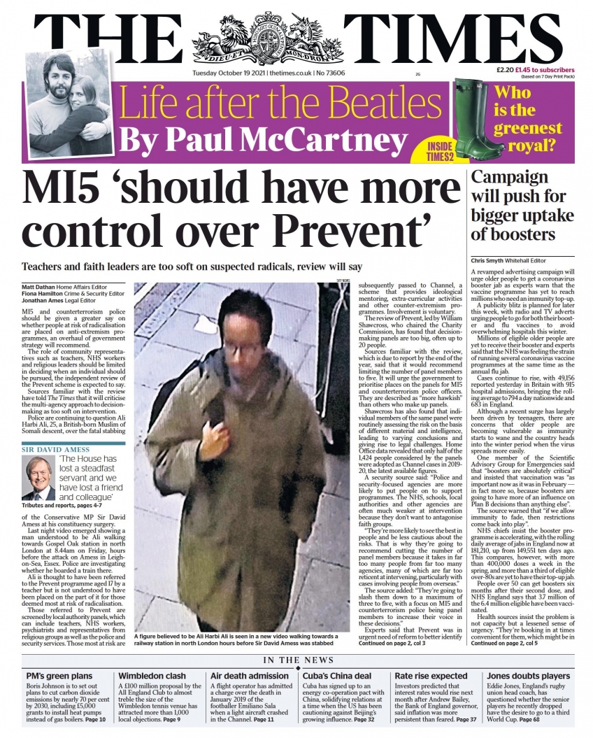 The Times (UK), prima pagina
