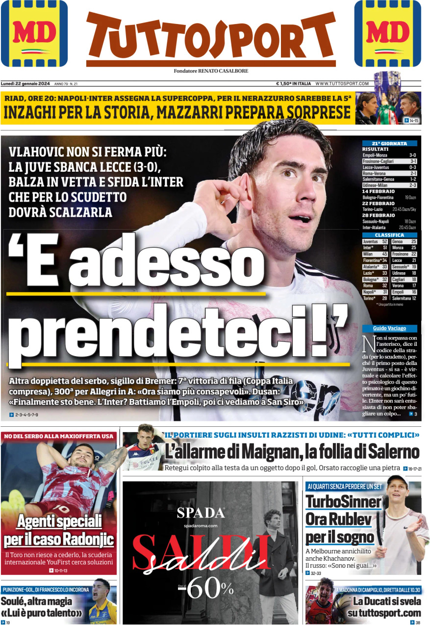 Tuttosport, prima pagina