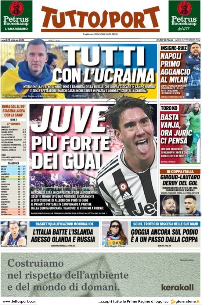 Tuttosport, prima pagina