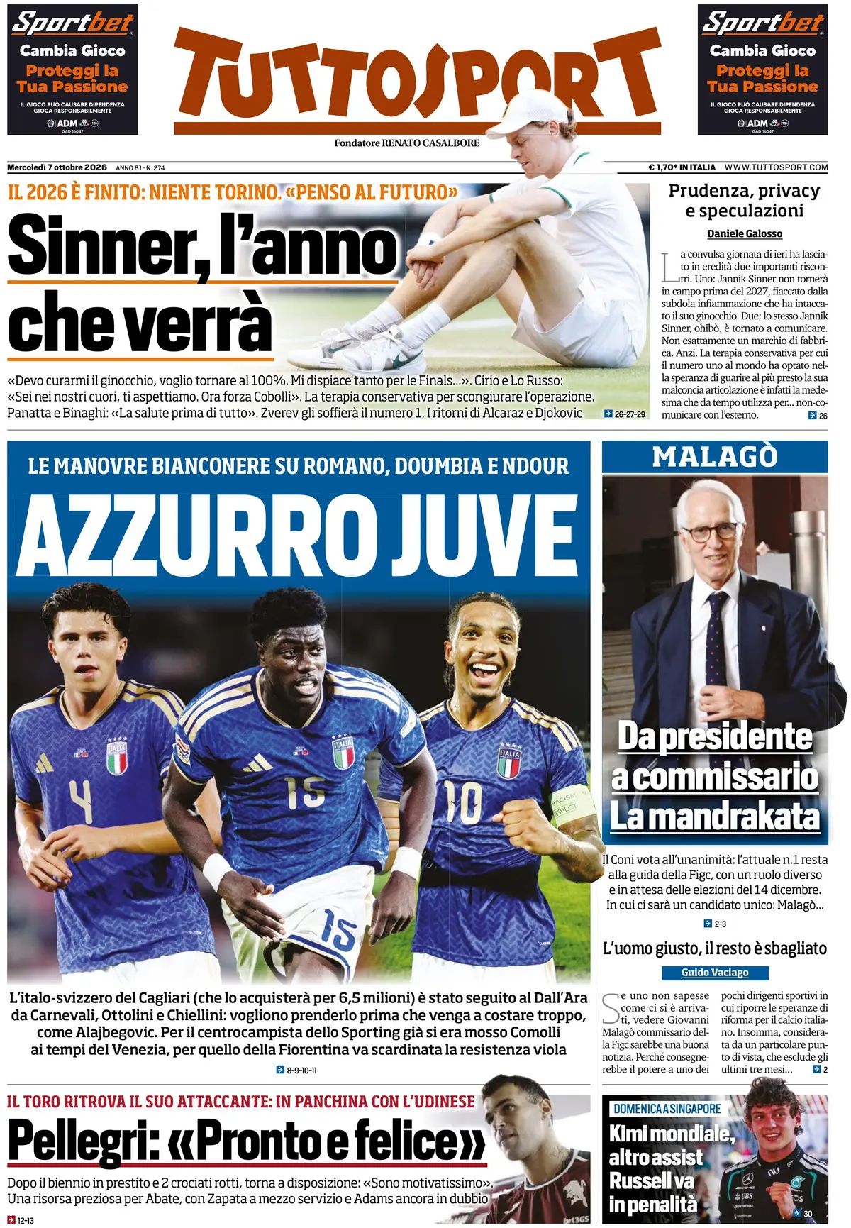 Tuttosport, prima pagina