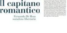 Libri, l&rsquo;antifascista Fernando De Rosa &egrave; &ldquo;Il capitano romantico&rdquo;