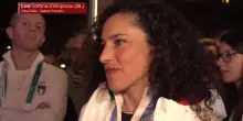 Federica Brignone a Casa Italia Cortina dopo l'oro in SuperG