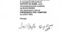 Coyote vs Acme, il comunicato Lucky Red con Bugs Bunny presidente