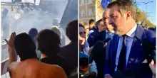 Livorno, manifestanti contestano Salvini. Il ministro: 'Calci e sputi'