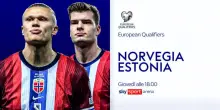 Qualificazioni Mondiali, Norvegia-Estonia giovedì su Sky