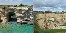 Maltempo in Salento, crolla l&rsquo;arco dell&rsquo;amore di Melendugno. FOTO