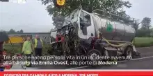 Scontro tra camion e auto a Modena, tre morti